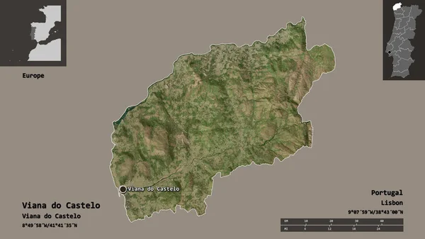 ビアナ カステロ Viana Castelo ポルトガルの首都 距離スケール プレビューおよびラベル 衛星画像 3Dレンダリング — ストック写真