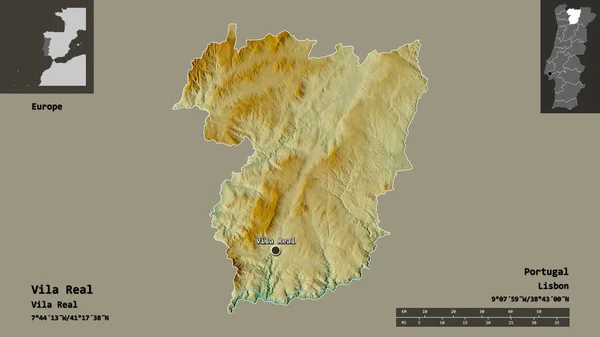 Portekiz Vila Real Semti Başkenti Uzaklık Ölçeği Gösterimler Etiketler Topografik — Stok fotoğraf