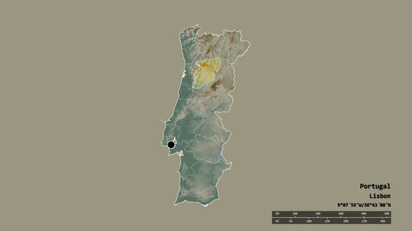 主要な地域部門と分離されたヴィスー地域とポルトガルの荒廃した形 ラベル 地形図 3Dレンダリング — ストック写真