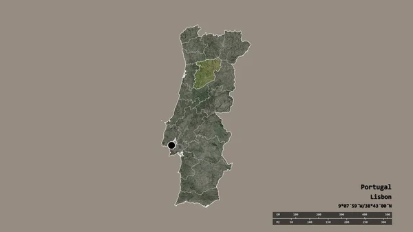以首都 主要区域分部和独立的Viseu地区为首都的葡萄牙的绝望面貌 卫星图像 3D渲染 — 图库照片