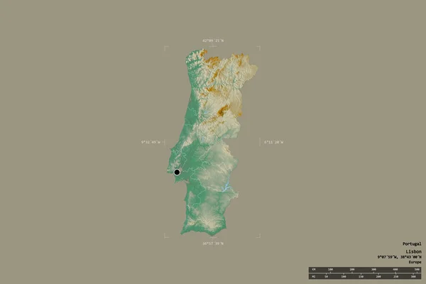 Área Portugal Isolada Num Fundo Sólido Numa Caixa Delimitadora Georreferenciada — Fotografia de Stock