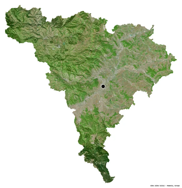 罗马尼亚Alba县的形状 首都被白色背景隔离 卫星图像 3D渲染 — 图库照片