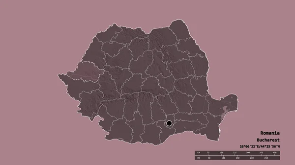 Forma Desolata Della Romania Con Sua Capitale Principale Divisione Regionale — Foto Stock