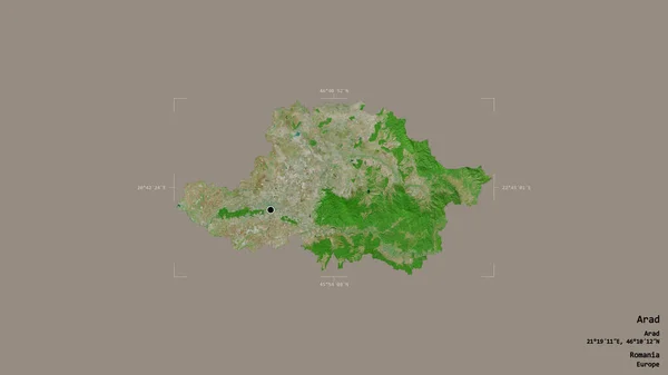 ルーマニアの郡アラドの地域は 洗練された境界の箱の中にしっかりとした背景に隔離されています ラベル 衛星画像 3Dレンダリング — ストック写真