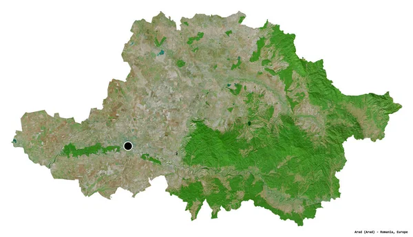 Form Arad Grevskapet Rumänien Med Huvudstaden Isolerad Vit Bakgrund Satellitbilder — Stockfoto