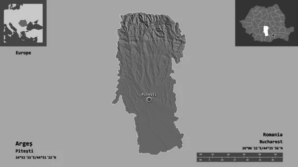 Форма Арджеса Графства Румыния Столицы Шкала Расстояний Предварительные Просмотры Метки — стоковое фото