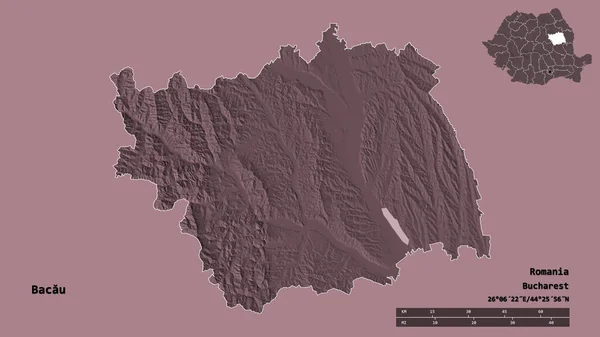 Forma Bacau Condado Romênia Com Sua Capital Isolada Fundo Sólido — Fotografia de Stock