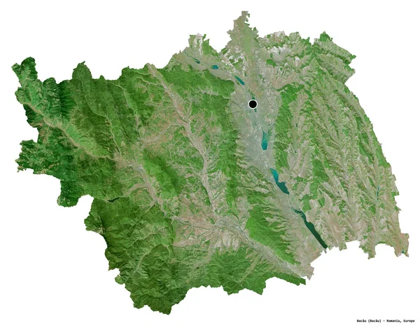 ルーマニアの郡バソーの形で その首都は白い背景に隔離されています 衛星画像 3Dレンダリング — ストック写真