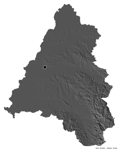 Forma Bihor Condado Romênia Com Sua Capital Isolada Fundo Branco — Fotografia de Stock