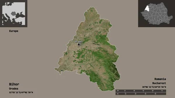 Bihar Formája Románia Megye Fővárosa Távolsági Skála Előnézet Címkék Műholdas — Stock Fotó