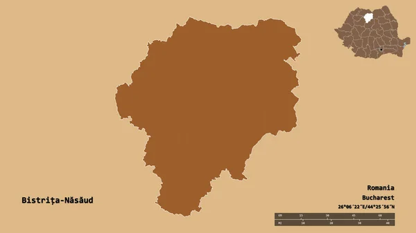 Forma Bistrita Nasaud Contea Romania Con Sua Capitale Isolata Uno — Foto Stock