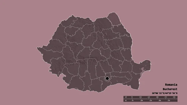 以首都 主要区域分部和分离的Botosani地区为首都的罗马尼亚的绝望面貌 彩色高程图 3D渲染 — 图库照片