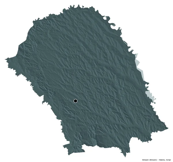 ルーマニアの郡ボトサニの形で その首都は白い背景に孤立しています 色の標高マップ 3Dレンダリング — ストック写真