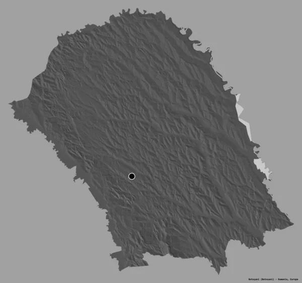ルーマニアの郡ボトサニの形で その首都はしっかりした色の背景に隔離されています 標高マップ 3Dレンダリング — ストック写真