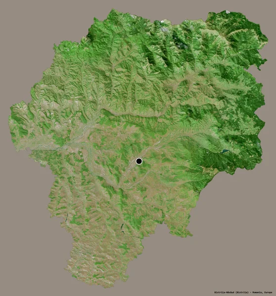 罗马尼亚Bistrita Nasaud县的形状 其首都以纯色背景隔离 卫星图像 3D渲染 — 图库照片