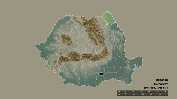 主要な地域部門と分離ボトサニ地域とルーマニアの荒廃した形 ラベル 地形図 3Dレンダリング — ストック写真