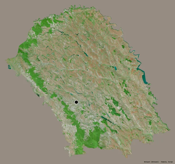 ルーマニアの郡ボトサニの形で その首都はしっかりした色の背景に隔離されています 衛星画像 3Dレンダリング — ストック写真