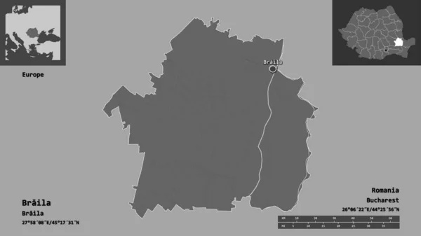 Form Braila Grevskapet Rumänien Och Dess Huvudstad Avståndsskala Förhandsvisningar Och — Stockfoto