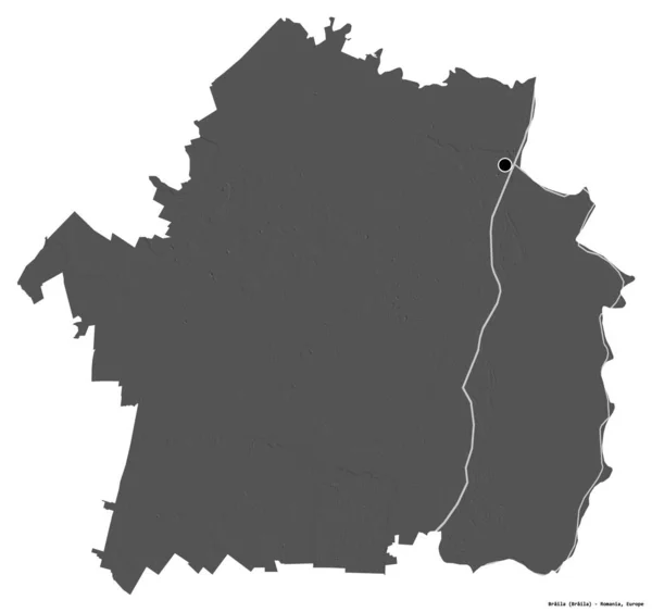 Form Braila Grevskapet Rumänien Med Huvudstaden Isolerad Vit Bakgrund Höjdkarta — Stockfoto