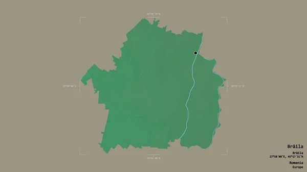 ルーマニアの郡ブライラの地域は 洗練された境界の箱の中にしっかりとした背景に隔離されています ラベル 地形図 3Dレンダリング — ストック写真