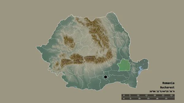 以首都 主要区域分部和分离的布拉拉地区为首都的罗马尼亚的绝望面貌 地形浮雕图 3D渲染 — 图库照片