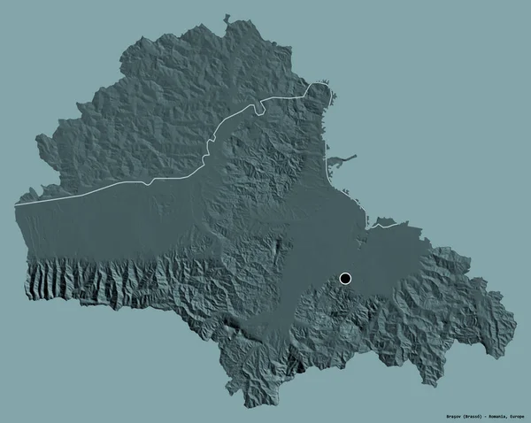 ルーマニアの郡ブラゾフの形で その首都はしっかりとした色の背景に隔離されています 色の標高マップ 3Dレンダリング — ストック写真