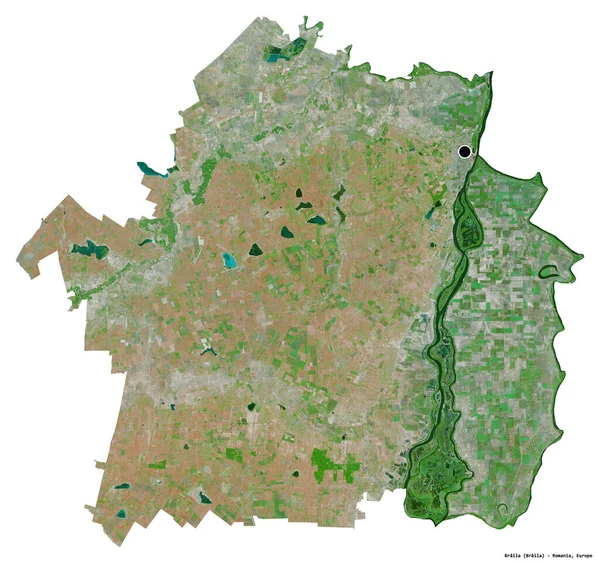 ルーマニアの郡ブライラの形で 首都は白い背景に孤立しています 衛星画像 3Dレンダリング — ストック写真