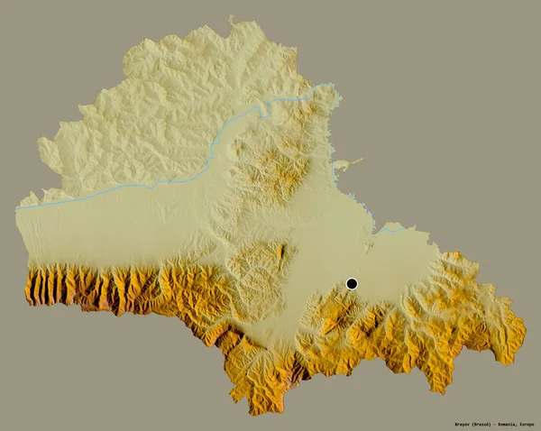 ルーマニアの郡ブラゾフの形で その首都はしっかりとした色の背景に隔離されています 地形図 3Dレンダリング — ストック写真