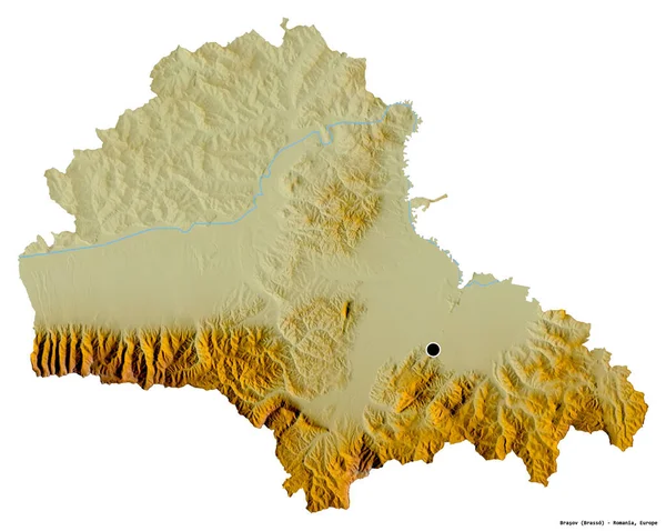 Форма Брасова Графство Румунія Столицею Ізольованою Білому Тлі Карта Рельєфу — стокове фото