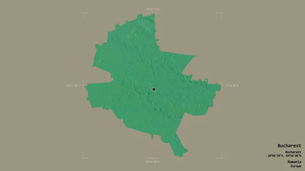 位于罗马尼亚布加勒斯特市的一个区域 在一个地理参照框的坚实背景下被隔离 地形浮雕图 3D渲染 — 图库照片