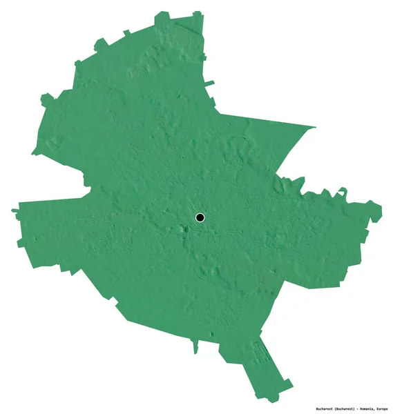 Form Bukarest Rumäniens Kommun Med Huvudstaden Isolerad Vit Bakgrund Topografisk — Stockfoto