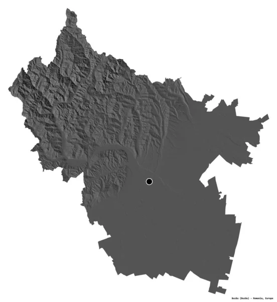 Forme Buzau Comté Roumanie Avec Capitale Isolée Sur Fond Blanc — Photo