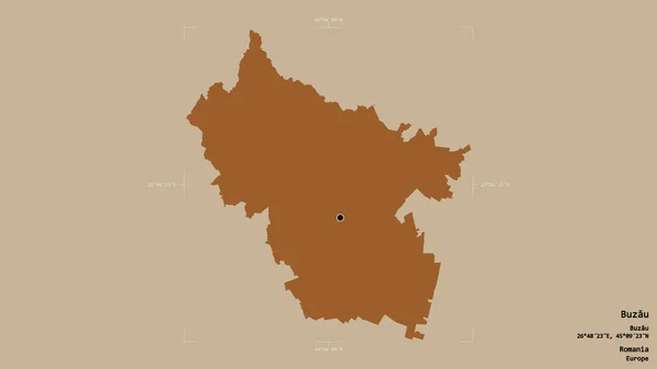 Area Buzau County Romania Isolated Solid Background Georeferenced Bounding Box — Stock Photo, Image
