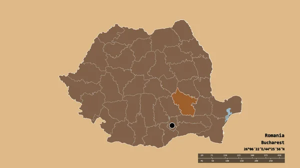 Románia Kiszáradt Alakja Fővárosával Regionális Körzetével Buzau Tól Elválasztott Területtel — Stock Fotó