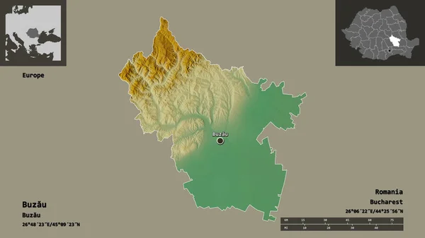 Form Von Buzau Der Rumänischen Grafschaft Und Ihrer Hauptstadt Entfernungsskala — Stockfoto