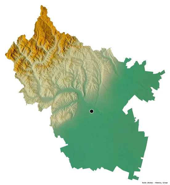 Forme Buzau Comté Roumanie Avec Capitale Isolée Sur Fond Blanc — Photo