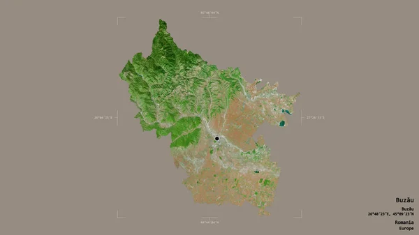 罗马尼亚Buzau县的一个地区 在一个地理参照框的坚实背景下被隔离 卫星图像 3D渲染 — 图库照片