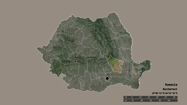 Forma Dessaturada Romênia Com Sua Capital Principal Divisão Regional Área — Fotografia de Stock
