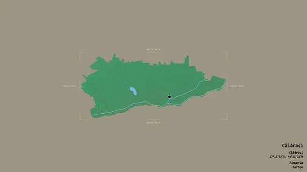 罗马尼亚Calarasi县的一个地区 在一个地理参照框的坚实背景下被隔离 地形浮雕图 3D渲染 — 图库照片