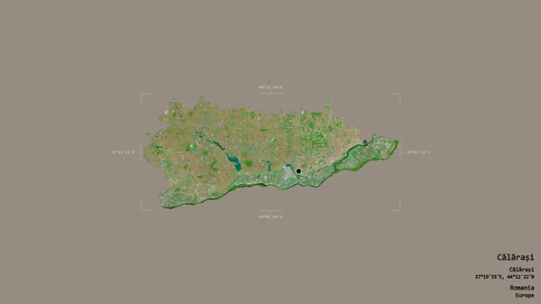 ルーマニアの郡カララシの地域は 洗練された境界ボックス内の強固な背景に隔離されています ラベル 衛星画像 3Dレンダリング — ストック写真
