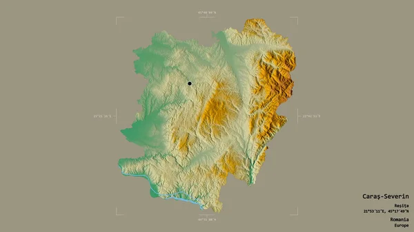 ルーマニアの郡 カラス セヴェリンの地域は 洗練された境界線の箱の中にしっかりとした背景に隔離されています ラベル 地形図 3Dレンダリング — ストック写真