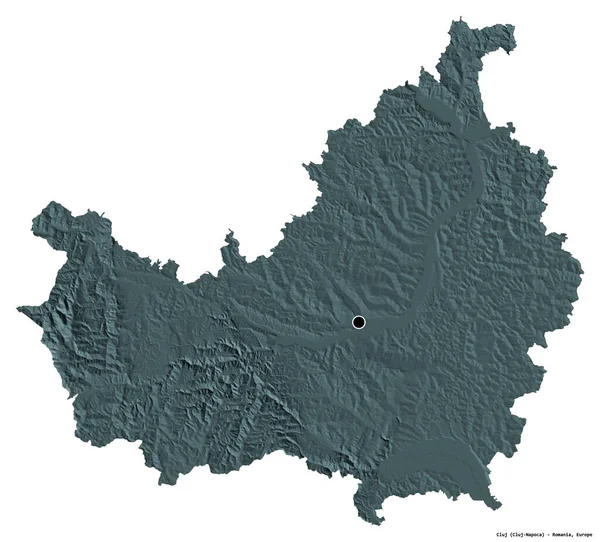 Форма Клужа Графства Румыния Столицей Изолированной Белом Фоне Цветная Карта — стоковое фото