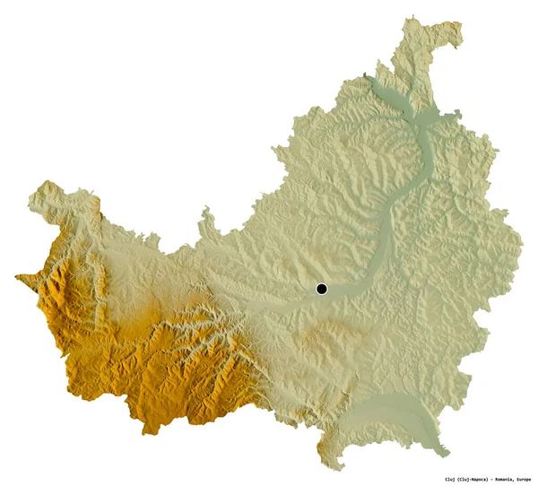 罗马尼亚县克洛伊的形状 其首都被白色背景隔离 地形浮雕图 3D渲染 — 图库照片