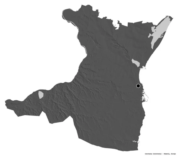 Kształt Constanty Powiatu Rumuńskiego Stolicą Odizolowaną Białym Tle Dwupoziomowa Mapa — Zdjęcie stockowe