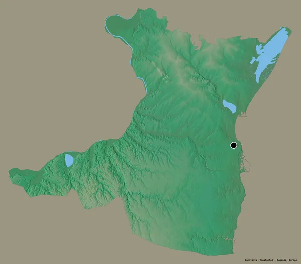 ルーマニアの郡 コンスタンタの形で その首都はしっかりとした色の背景に隔離されています 地形図 3Dレンダリング — ストック写真