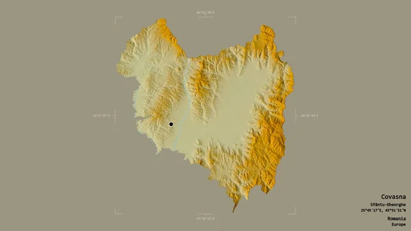 ルーマニアの郡 コバスナの地域は 洗練された境界の箱の中にしっかりとした背景に隔離されています ラベル 地形図 3Dレンダリング — ストック写真