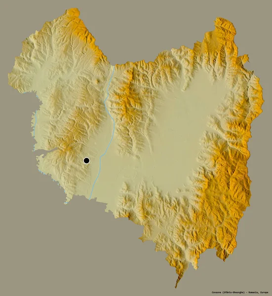 ルーマニアの郡であるコヴァスナの形で その首都はしっかりした色の背景に隔離されています 地形図 3Dレンダリング — ストック写真