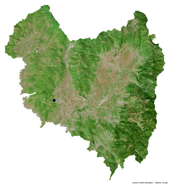 Shape Covasna County Romania Its Capital Isolated White Background Satellite — Stock Photo, Image