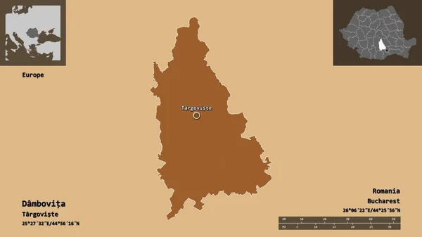 Shape Dambovita Landkreis Von Rumänien Und Seine Hauptstadt Entfernungsskala Vorschau — Stockfoto