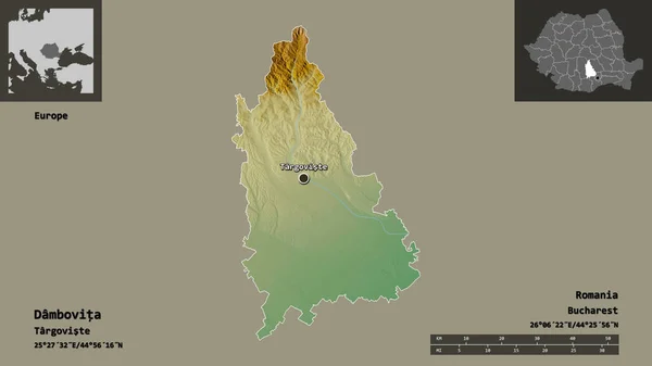 Tvar Dambovita Okres Rumunsko Jeho Hlavní Město Měřítko Vzdálenosti Náhledy — Stock fotografie